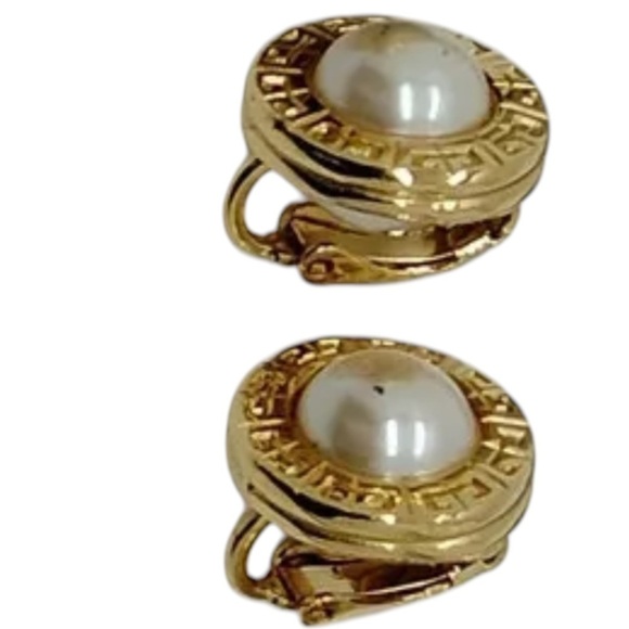 Givenchy Earrings Logo Vintage Pearl and Gold Clip On - Picture 5 of 5